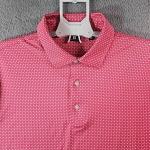 Footjoy FJ Polo Shirt Men XL Short Sleeve White Black Geometric Print Red / Pink